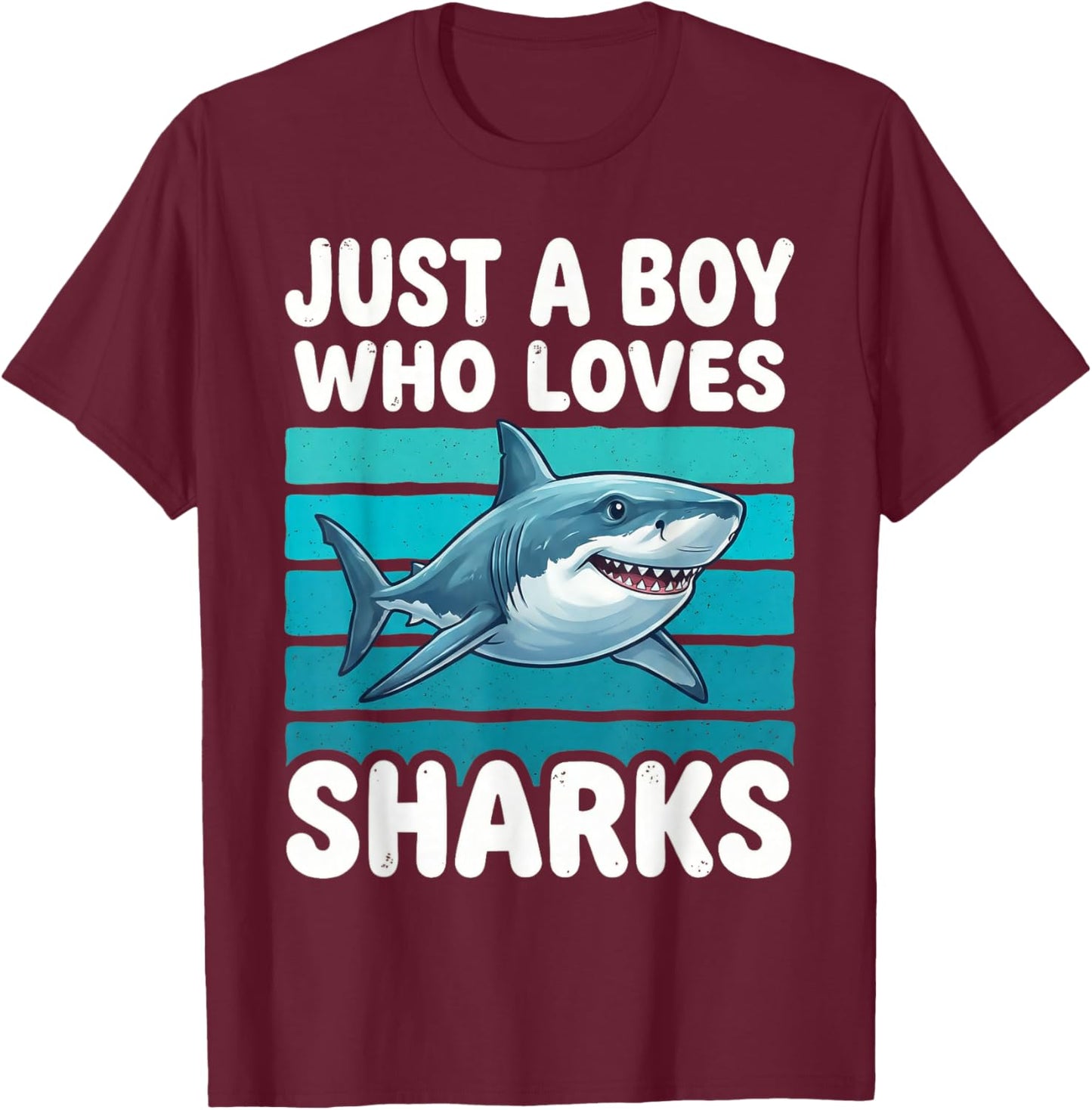 Just a Boy Who Loves Sharks Funny Shark Lover Kids Boys T-Shirt - T-Shirt | Maroon