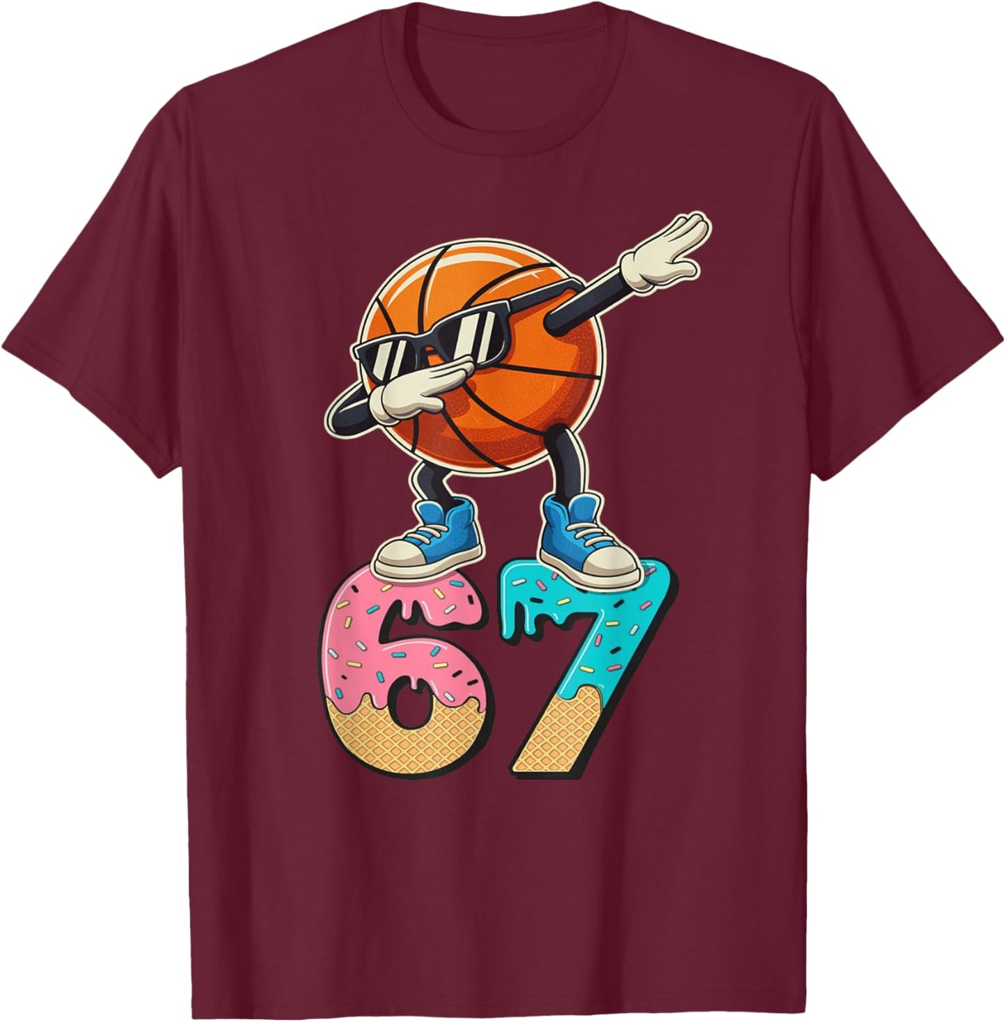 Boys Kids 67 Six Seven Sunglasses Dabbing Basketball Lover T-Shirt - T-Shirt | Maroon