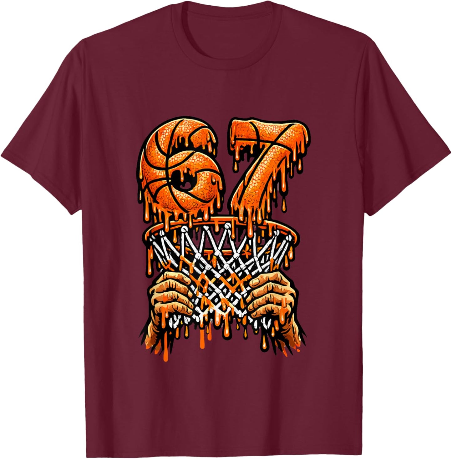 67 Meme Six Seven 6 7 Meme Funny Basketball Drip T-Shirt - T-Shirt | Maroon