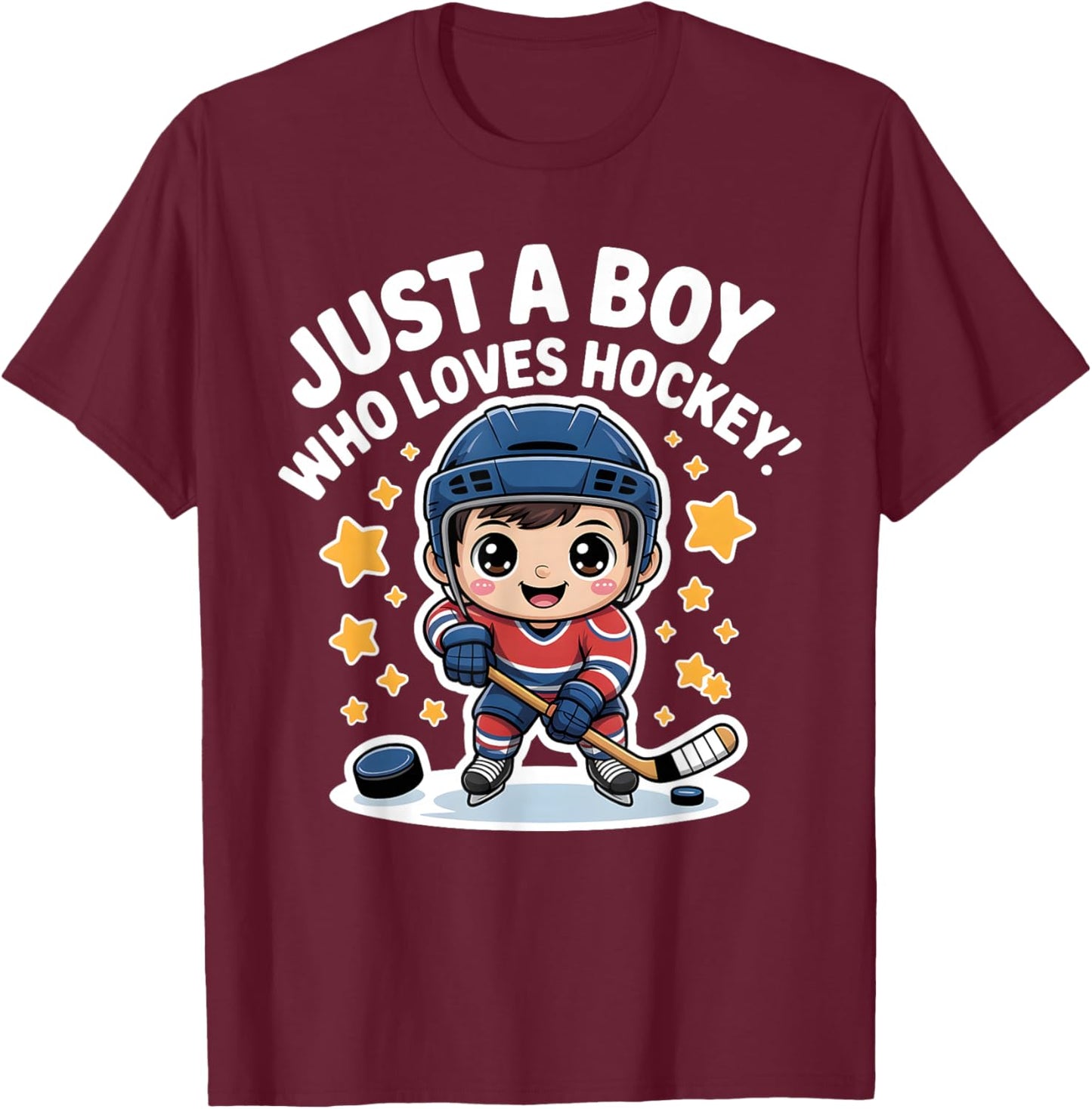 Just A Boy Who Loves Hockey Kids Cute Ice Hockey T-Shirt - T-Shirt | Maroon