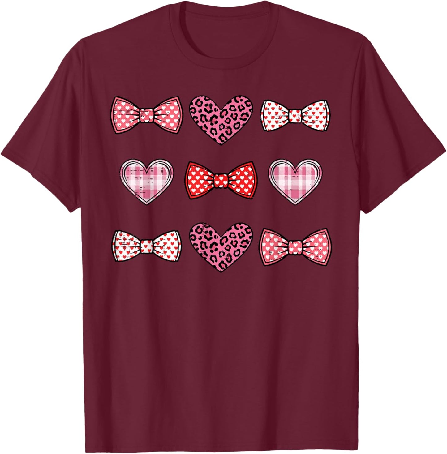 Valentines Day Coquette Bows Hearts Girls Boys Kids Women T-Shirt - T-Shirt | Maroon