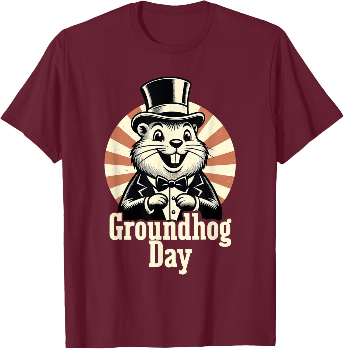 Punxy Phil's Groundhog Day February 2nd Holiday Retro T-Shirt - T-Shirt | Maroon