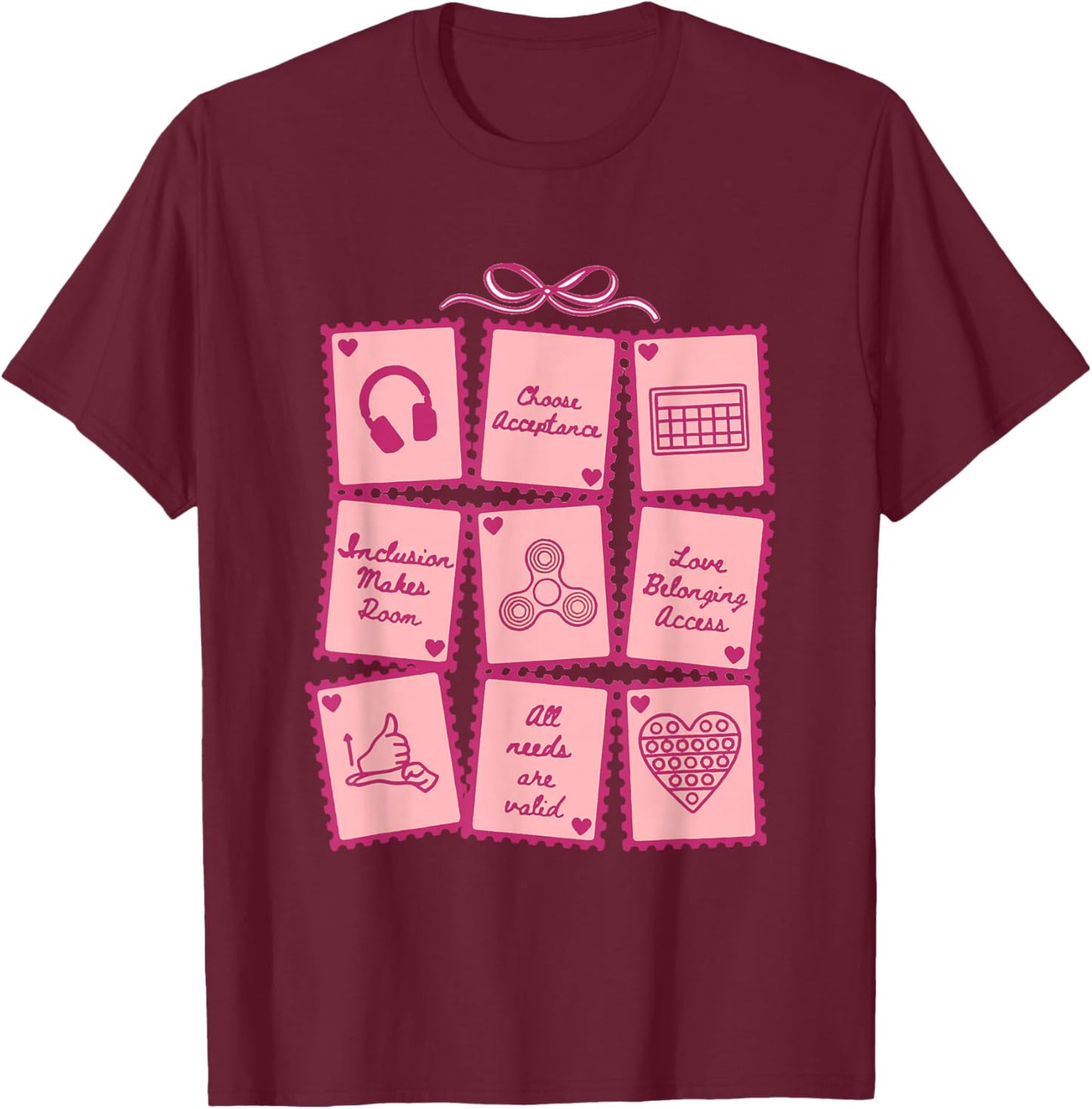 Advocacy Inclusion Valentine Stamp Special Education Teacher T-Shirt - T-Shirt | Maroon