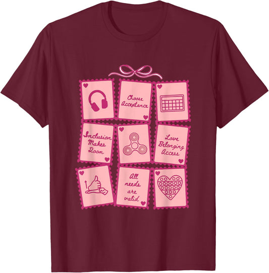 Advocacy Inclusion Valentine Stamp Special Education Teacher T-Shirt - T-Shirt | Maroon