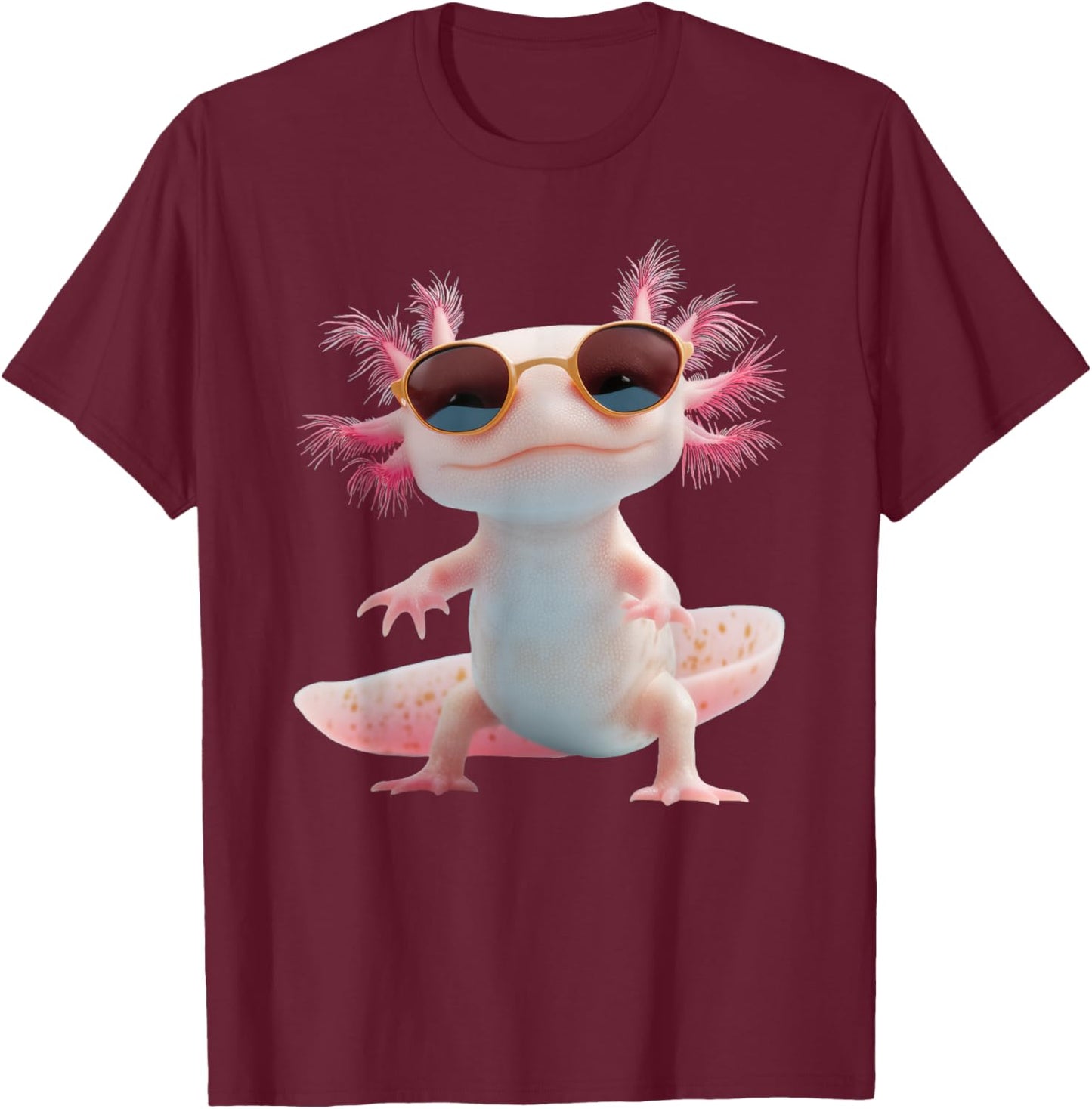 Axolotl Wearing Sunglasses Kawaii Funny Graphic T-Shirt - T-Shirt | Maroon