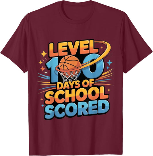 100 Days of School Basketball Boys Kids Scored Outfit T-Shirt - T-Shirt | Maroon