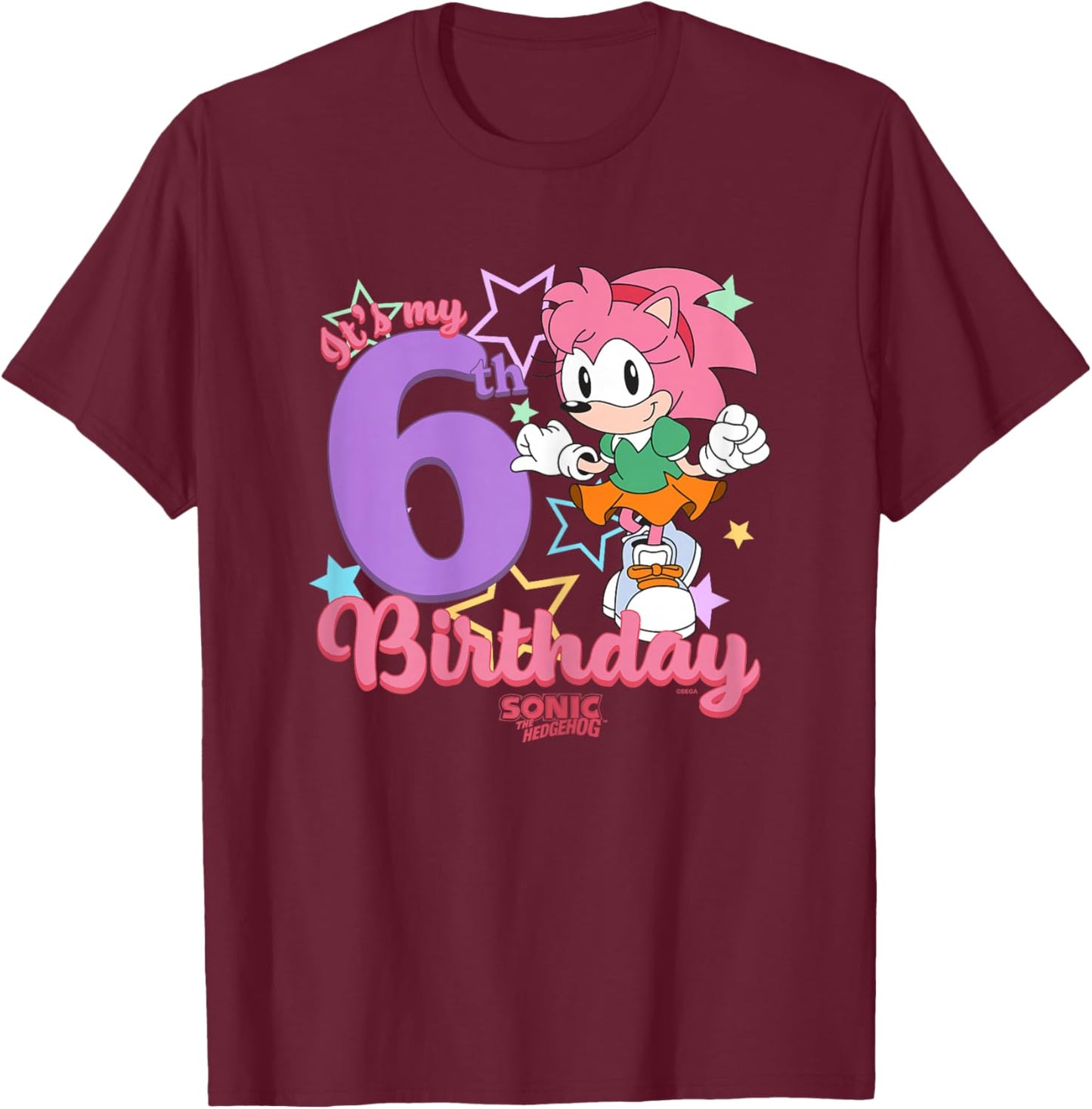 Sonic The Hedgehog It's My 6th Birthday Amy Rose Vintage Art T-Shirt - T-Shirt | Maroon
