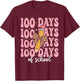 Funny 100 Days School Leopard Bow Pencil Teacher Life Girl T-Shirt - T-Shirt | Maroon