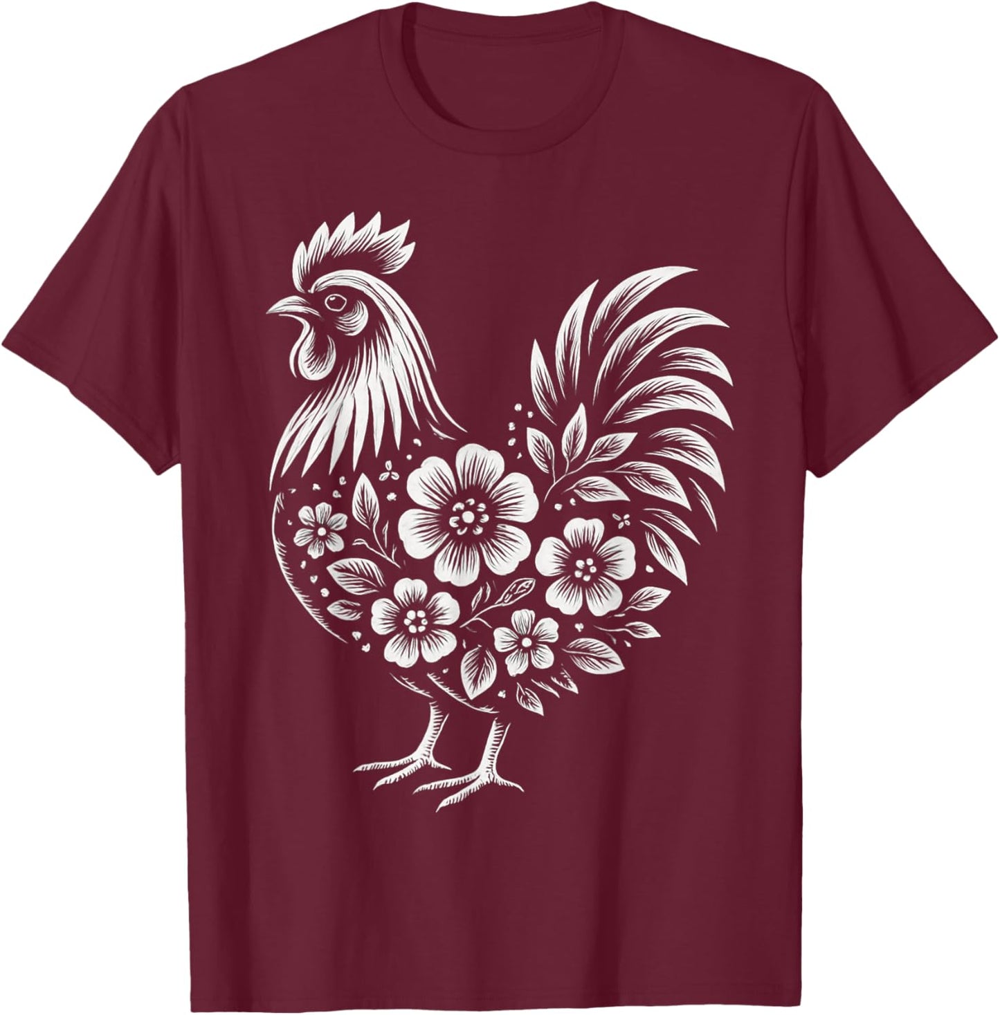 Chicken Floral Vintage Farm Girls Women Lover Cute Chicken T-Shirt - T-Shirt | Maroon