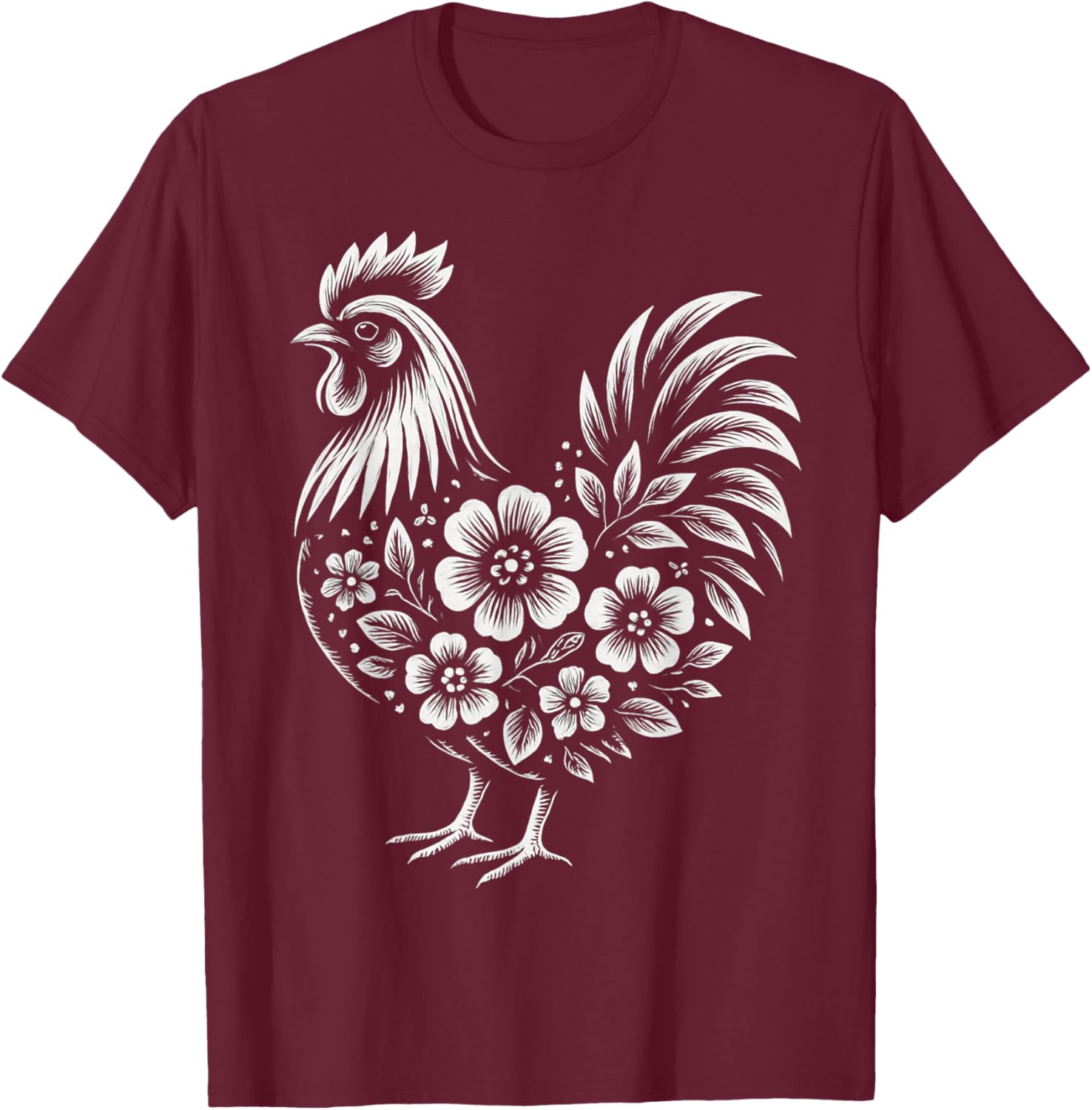 Chicken Floral Vintage Farm Girls Women Lover Cute Chicken T-Shirt - T-Shirt | Maroon