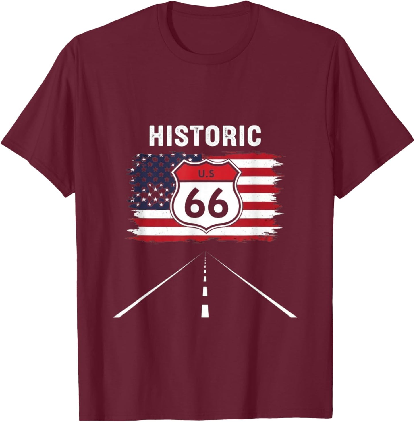 Historic U.S.A. 66 Highway Vintage America Road T-Shirt - T-Shirt | Maroon