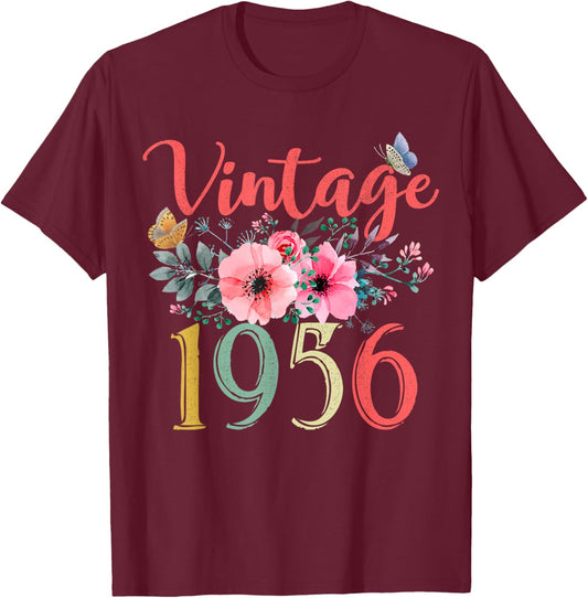 Vintage 1956 Floral Hippie Groovy Wildflower 70th Birthday T-Shirt - T-Shirt | Maroon