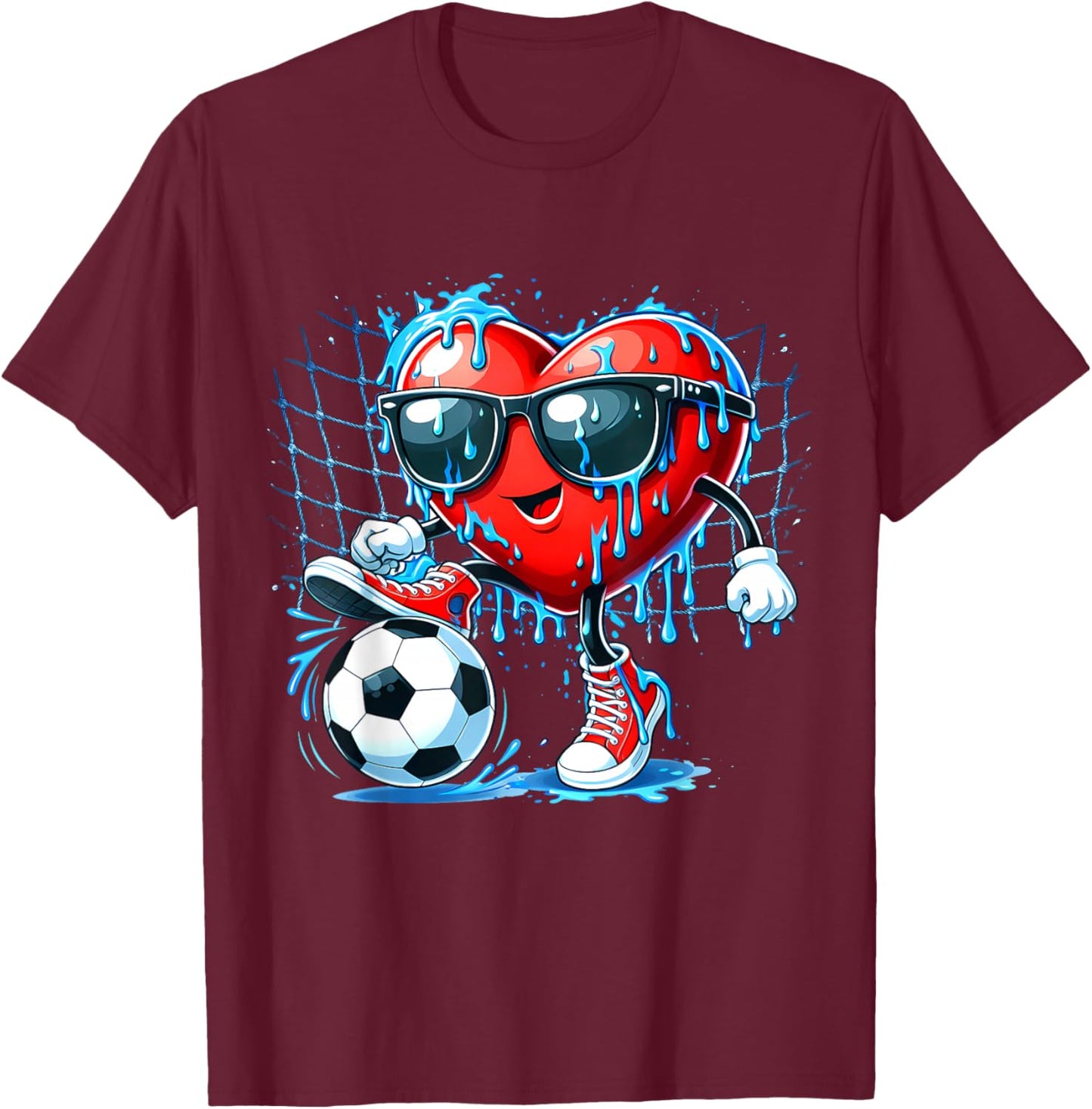 Valentines Day Heart Soccer Ice Cream Drip Men Boy Kids Teen T-Shirt - T-Shirt | Maroon