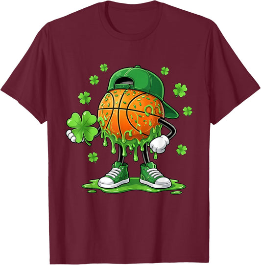Basketball Drip Shamrock St Patricks Day Boys Kids Sport Fan T-Shirt - T-Shirt | Maroon