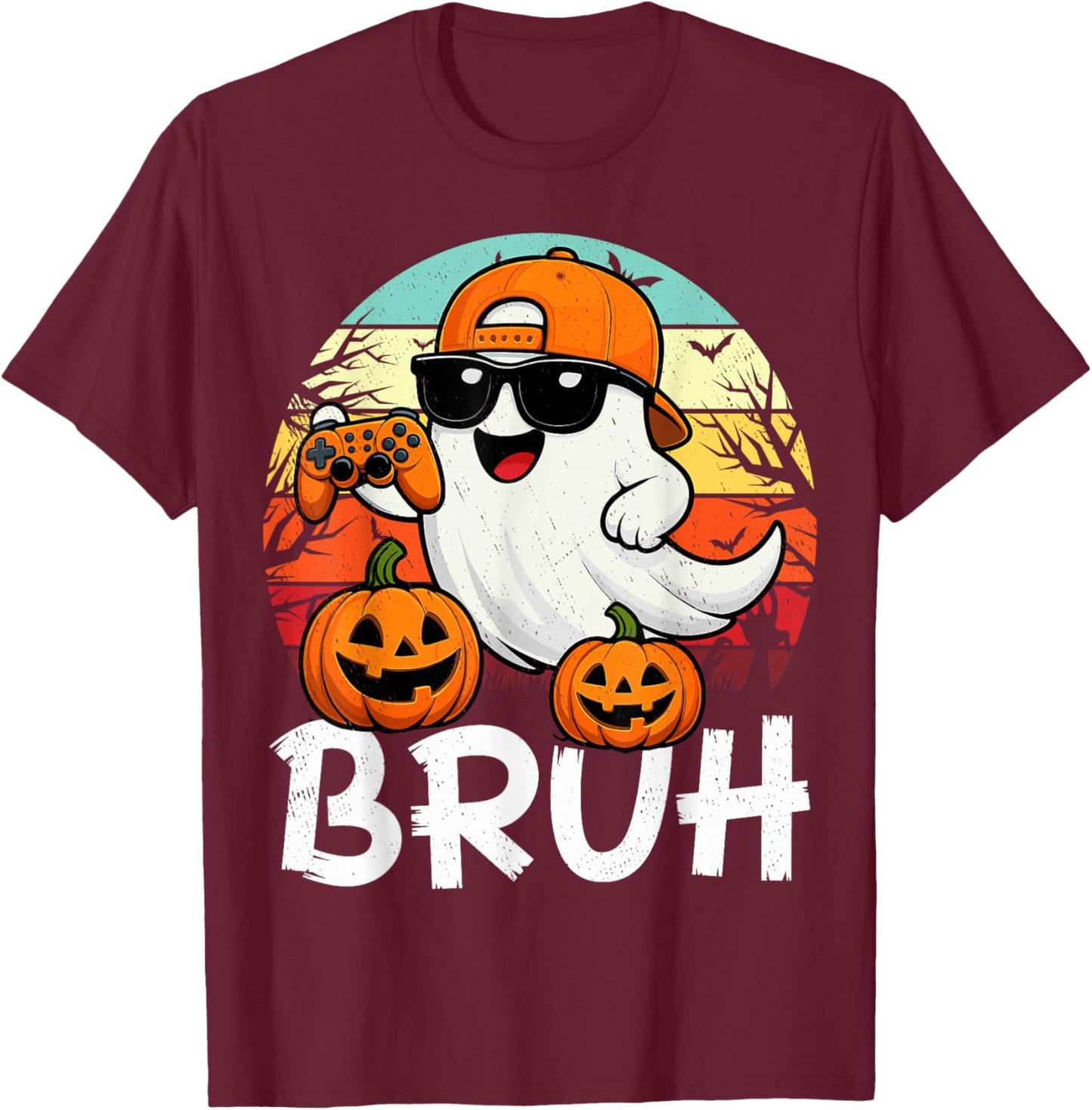 Halloween Ghost Gamer Bruh Video Gaming Halloween Ghosts T-Shirt - T-Shirt | Maroon