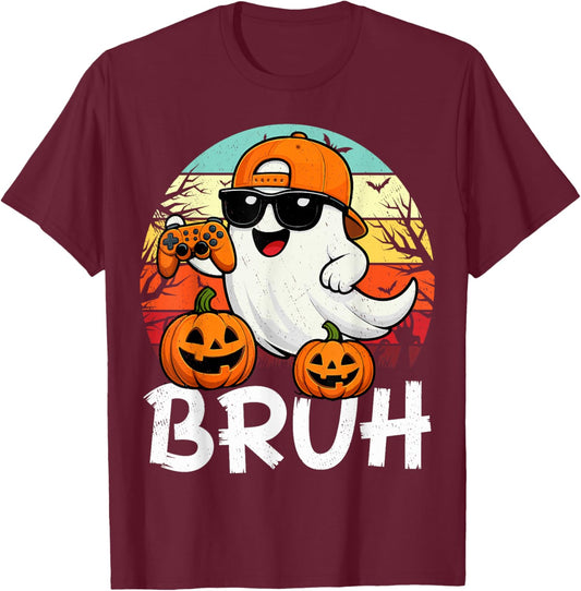 Halloween Ghost Gamer Bruh Video Gaming Halloween Ghosts T-Shirt - T-Shirt | Maroon