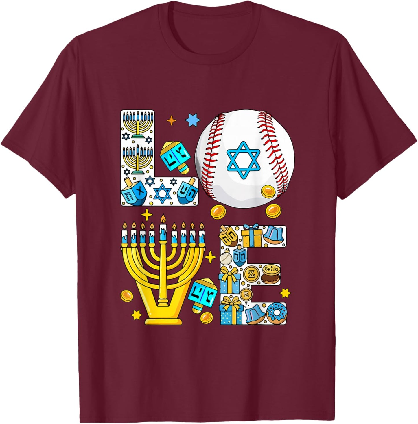 Love Hanukkah Menorah Costume Baseball Lover Player Team T-Shirt - T-Shirt | Maroon