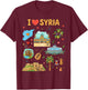 I Love Syria, Cute Cultural Icons Design, Syrian Heritage T-Shirt - T-Shirt | Maroon