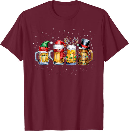 Funny Drinking Christmas Santa Beer Christmas Lights T-Shirt - T-Shirt | Maroon