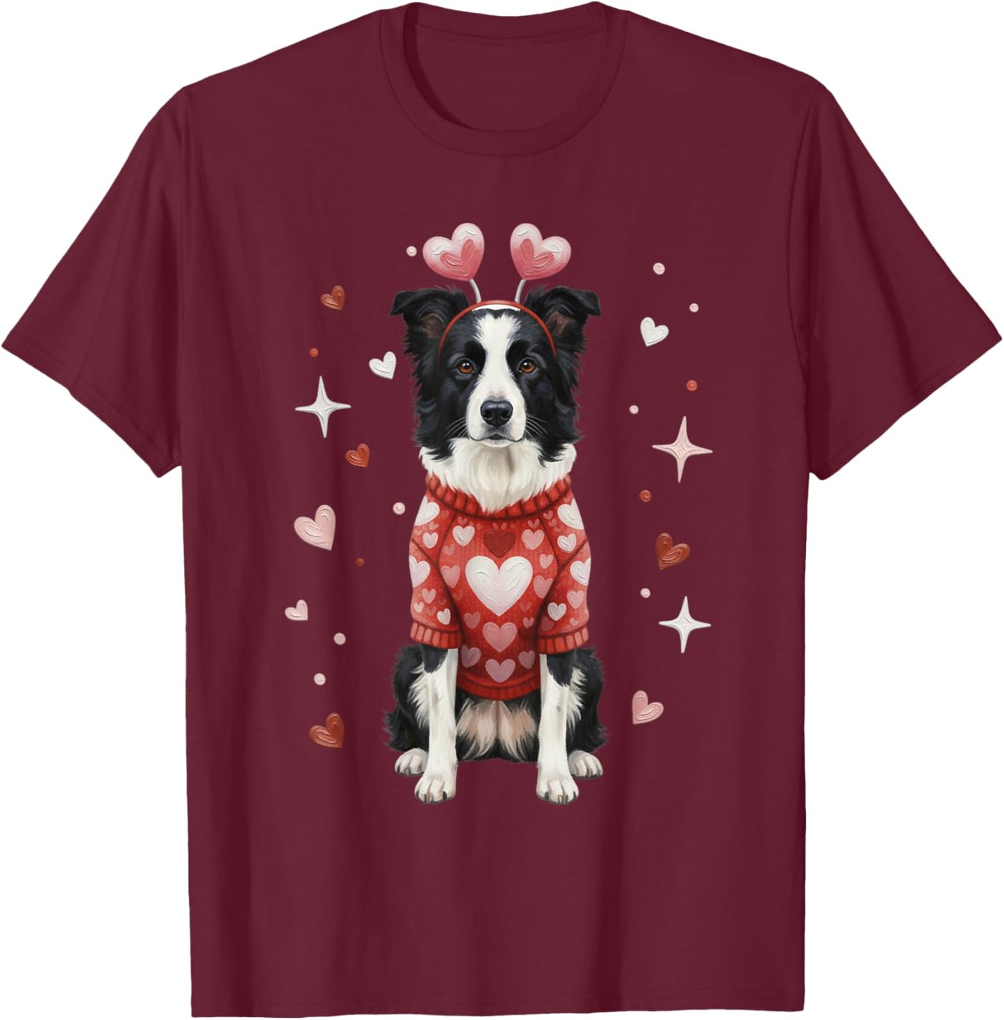 Cute Border Collie Valentine Heart Valentines Day T-Shirt - T-Shirt | Maroon