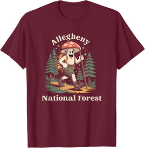 Allegheny National Forest Pennsylvania Hiking Mushroom T-Shirt - T-Shirt | Maroon