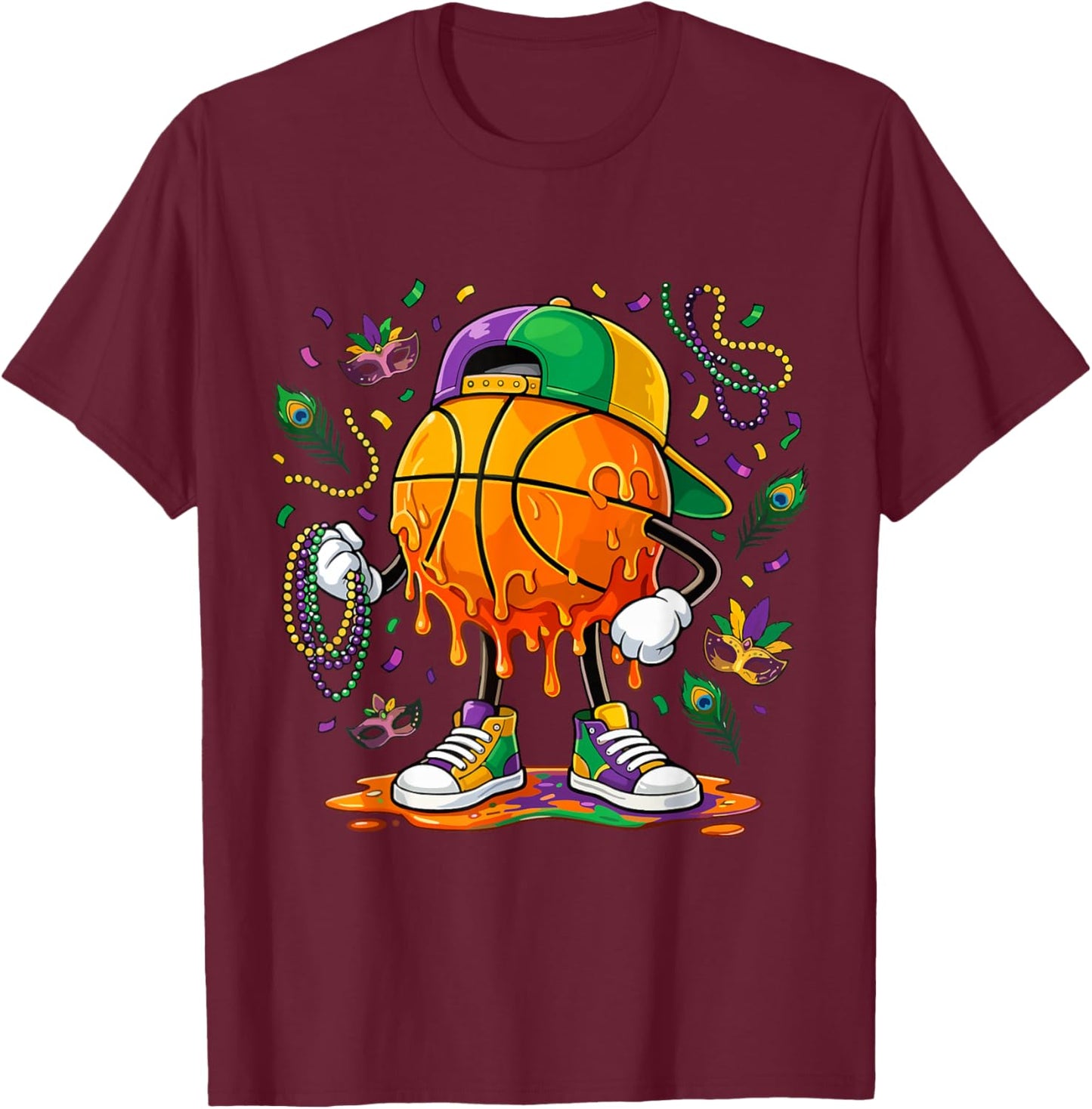 Basketball Mardi Gras Carnival Party Ice Cream Drip Boys T-Shirt - T-Shirt | Maroon