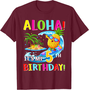 Hawaii Aloha It's My 5th Birthday Tropical Trip Kids Gift T-Shirt - T-Shirt | Maroon