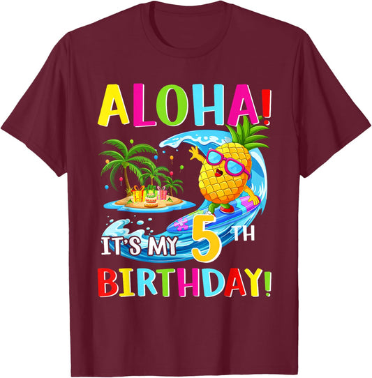 Hawaii Aloha It's My 5th Birthday Tropical Trip Kids Gift T-Shirt - T-Shirt | Maroon