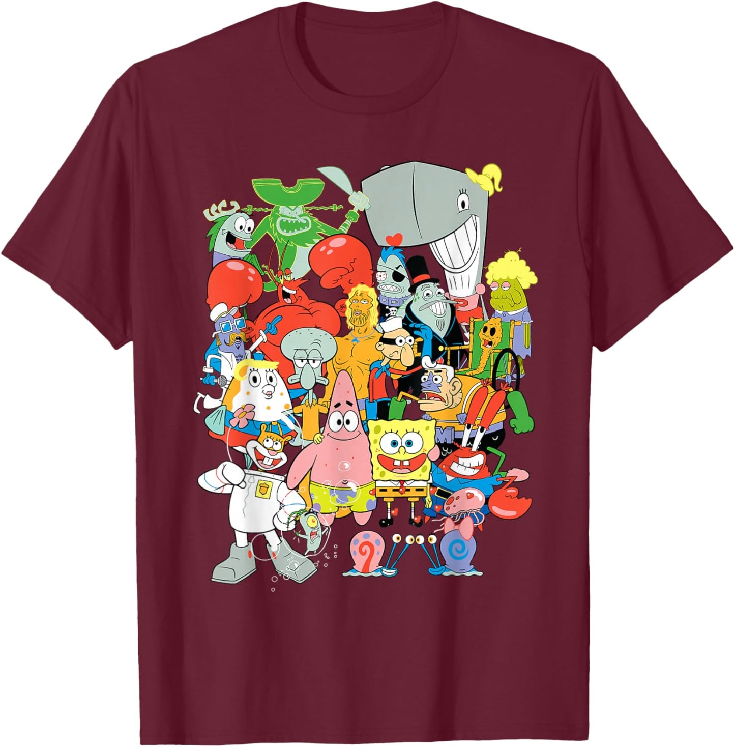 Spongebob Squarepants Cast of Characters T-Shirt - T-Shirt | Maroon
