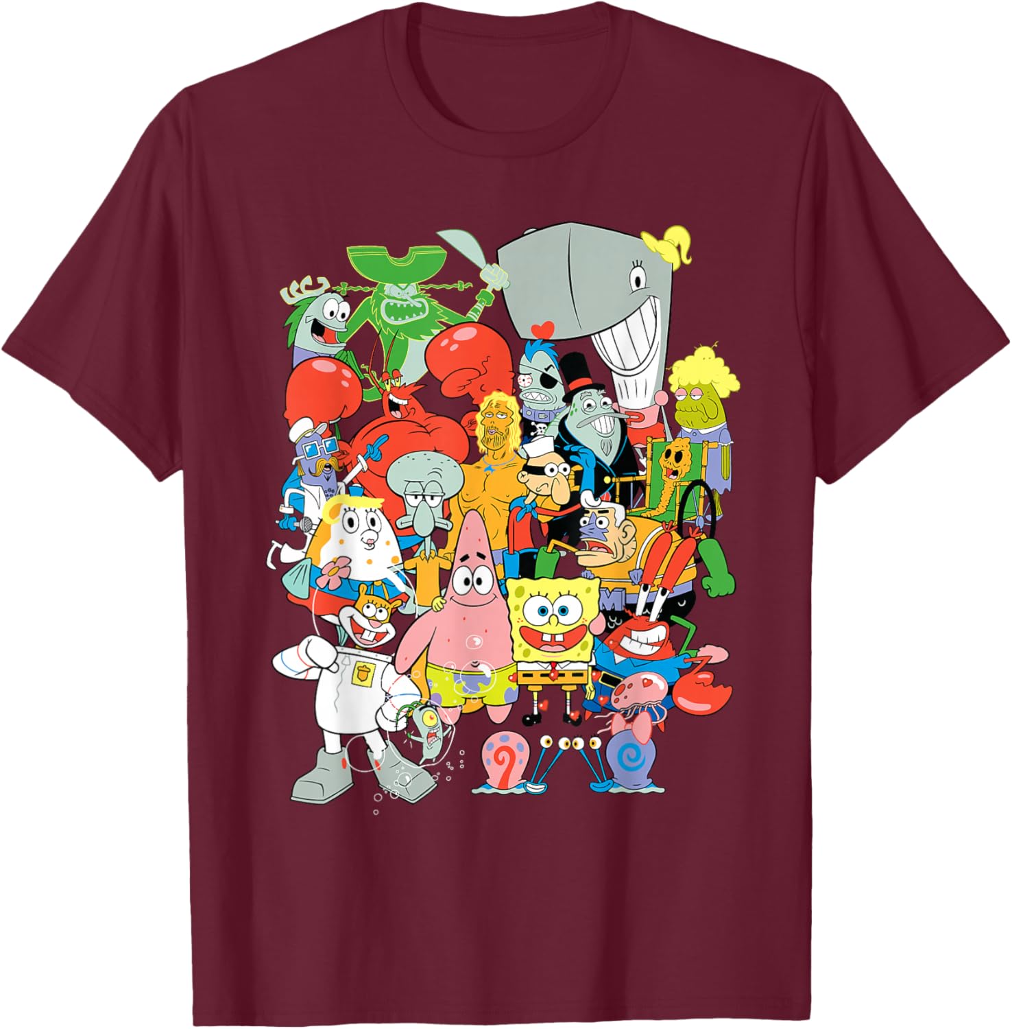 Spongebob Squarepants Cast of Characters T-Shirt - T-Shirt | Maroon