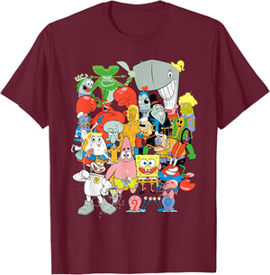Spongebob Squarepants Cast of Characters T-Shirt - T-Shirt | Maroon