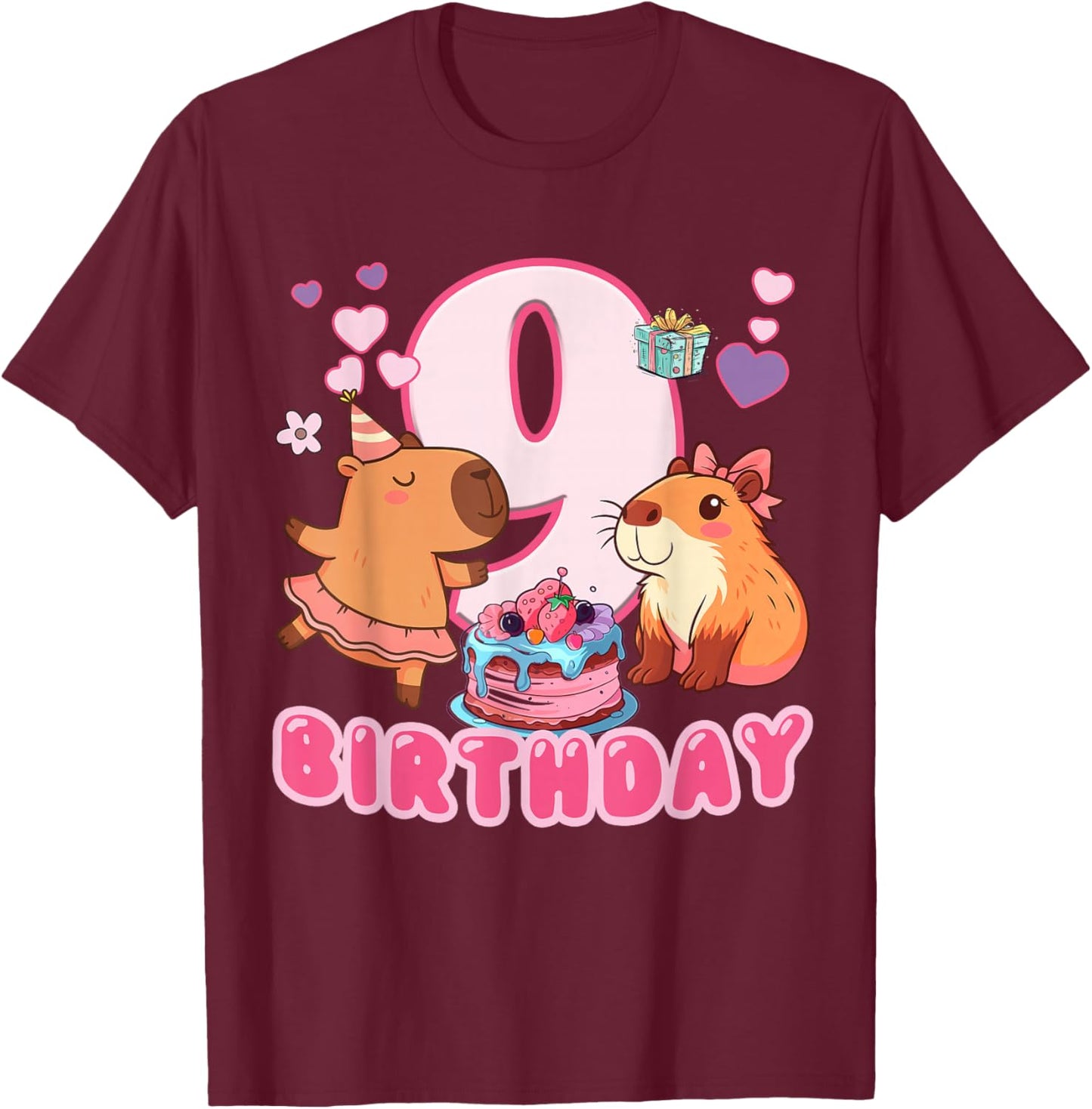 I'm 9 Year Old Capy Birthday to Me 9th Birthday Capybara T-Shirt - T-Shirt | Maroon