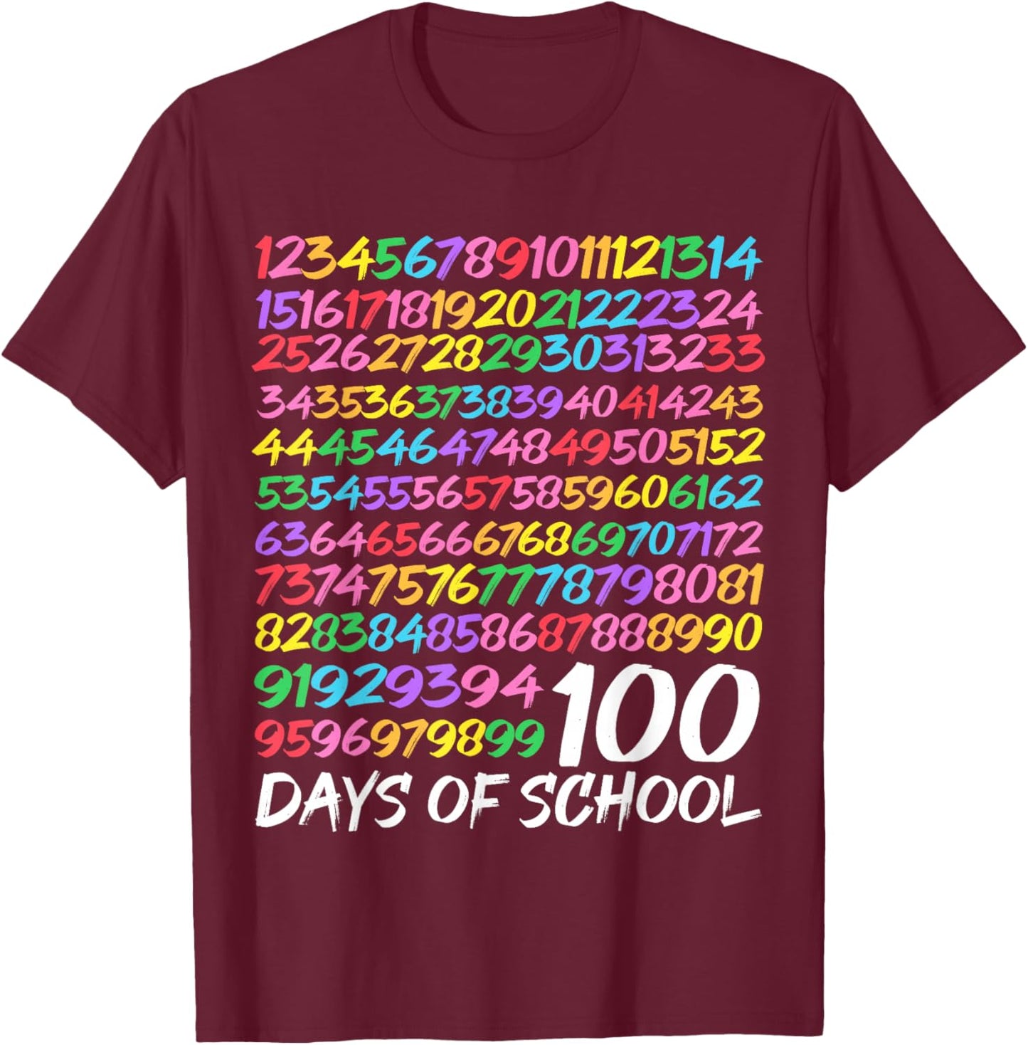 Funny 100th Day of School Teacher Kids 100 Days Math Numbers T-Shirt - T-Shirt | Maroon