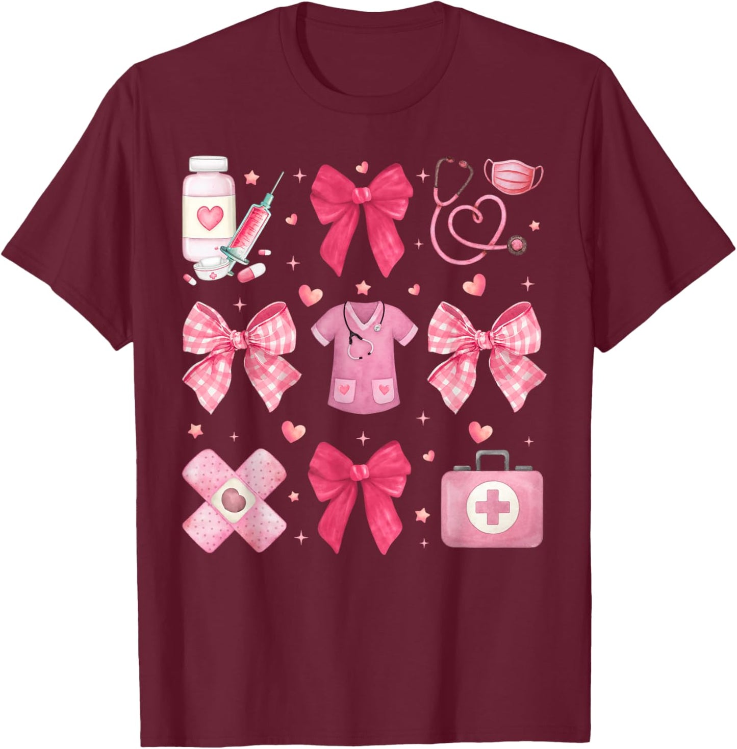 Nurse Valentines Coquette Bow Valentine Nursing RN PCT CNA T-Shirt - T-Shirt | Maroon