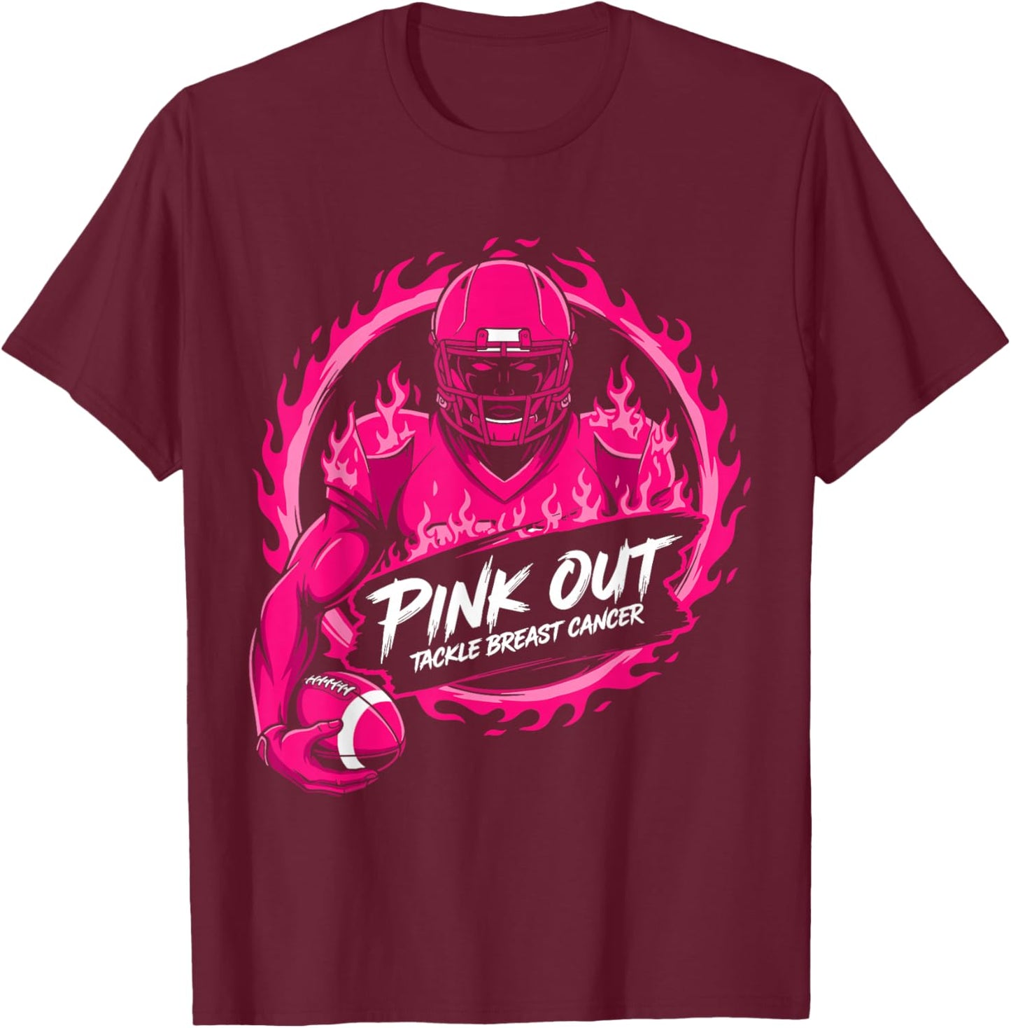 Tackle Football Breast Cancer Awareness Pink Out Boys Kids T-Shirt - T-Shirt | Maroon