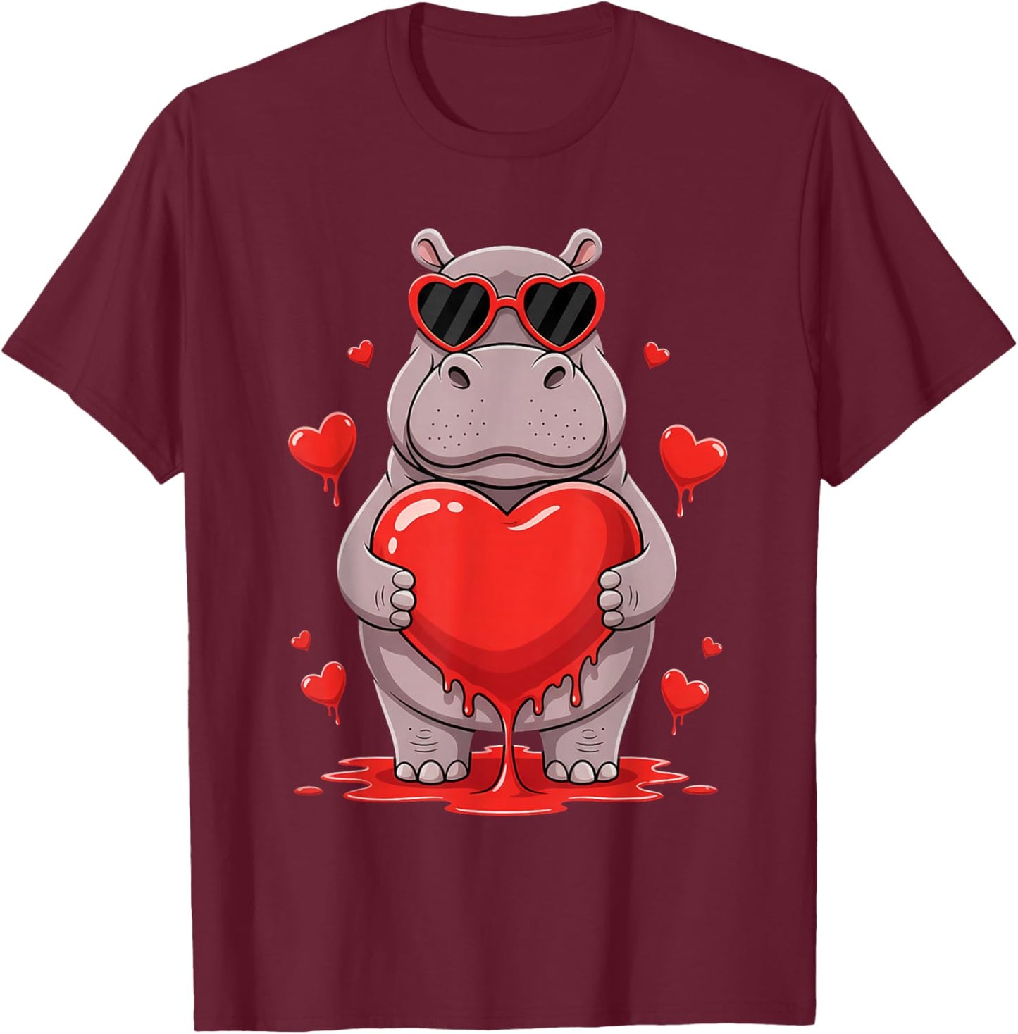 Valentines Day Cute Valentine Hippo Lover T-Shirt - T-Shirt | Maroon