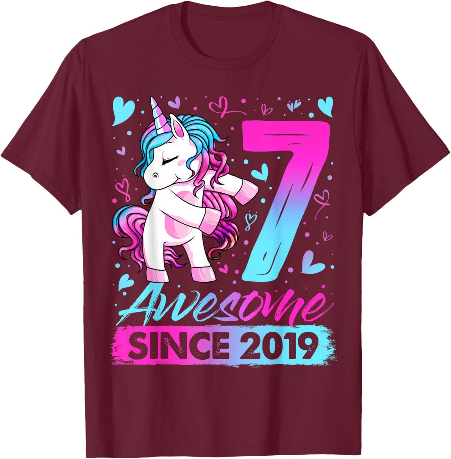 7th Birthday Shirt Girl 7 Year Old Gifts 7 Birthday Girl T-Shirt - T-Shirt | Maroon