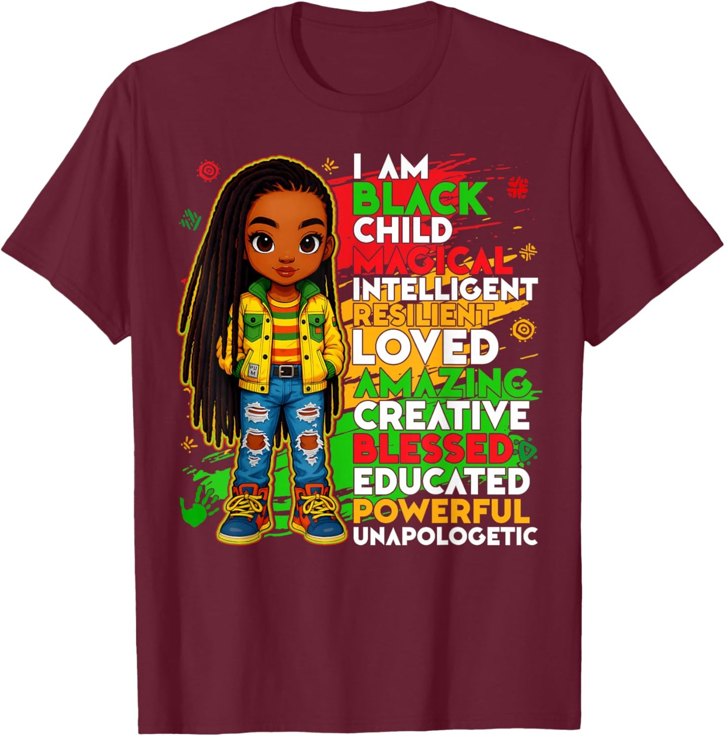 Black History I Am Black Child African American Kids Girls T-Shirt - T-Shirt | Maroon