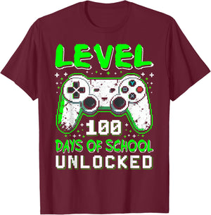 Level 100 Days of School Unlocked Boys 100th Day of School T-Shirt - T-Shirt | Maroon