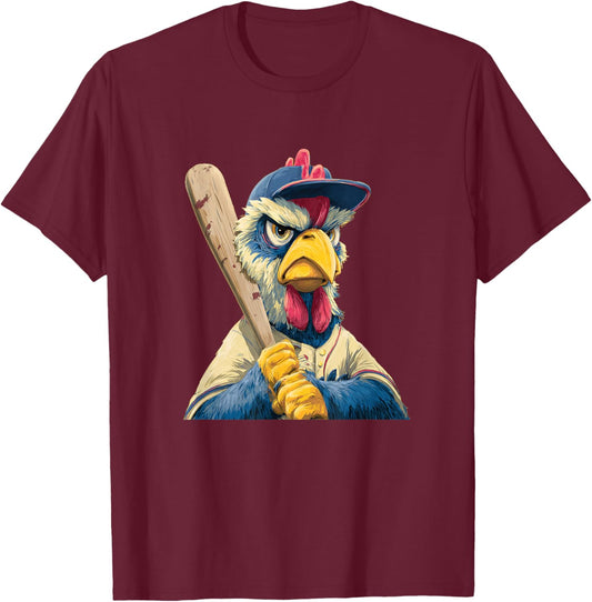 Great Baseball Chicken Rooster for Sports Fans T-Shirt - T-Shirt | Maroon