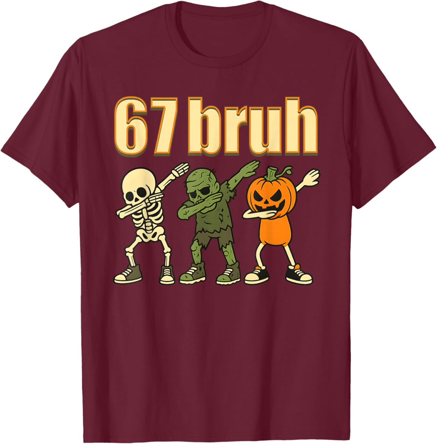 67 Halloween Bruh Funny Brainrot Meme Six Seven Boys Kids T-Shirt - T-Shirt | Maroon