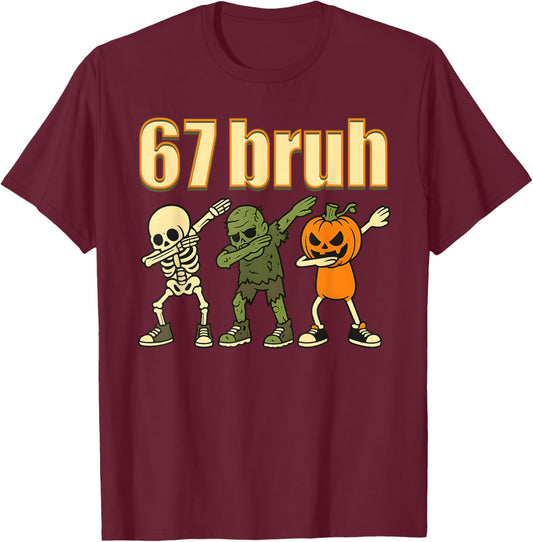67 Halloween Bruh Funny Brainrot Meme Six Seven Boys Kids T-Shirt - T-Shirt | Maroon