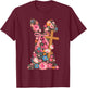 Floral Cross Easter Christian Faith Design T-Shirt - T-Shirt | Maroon