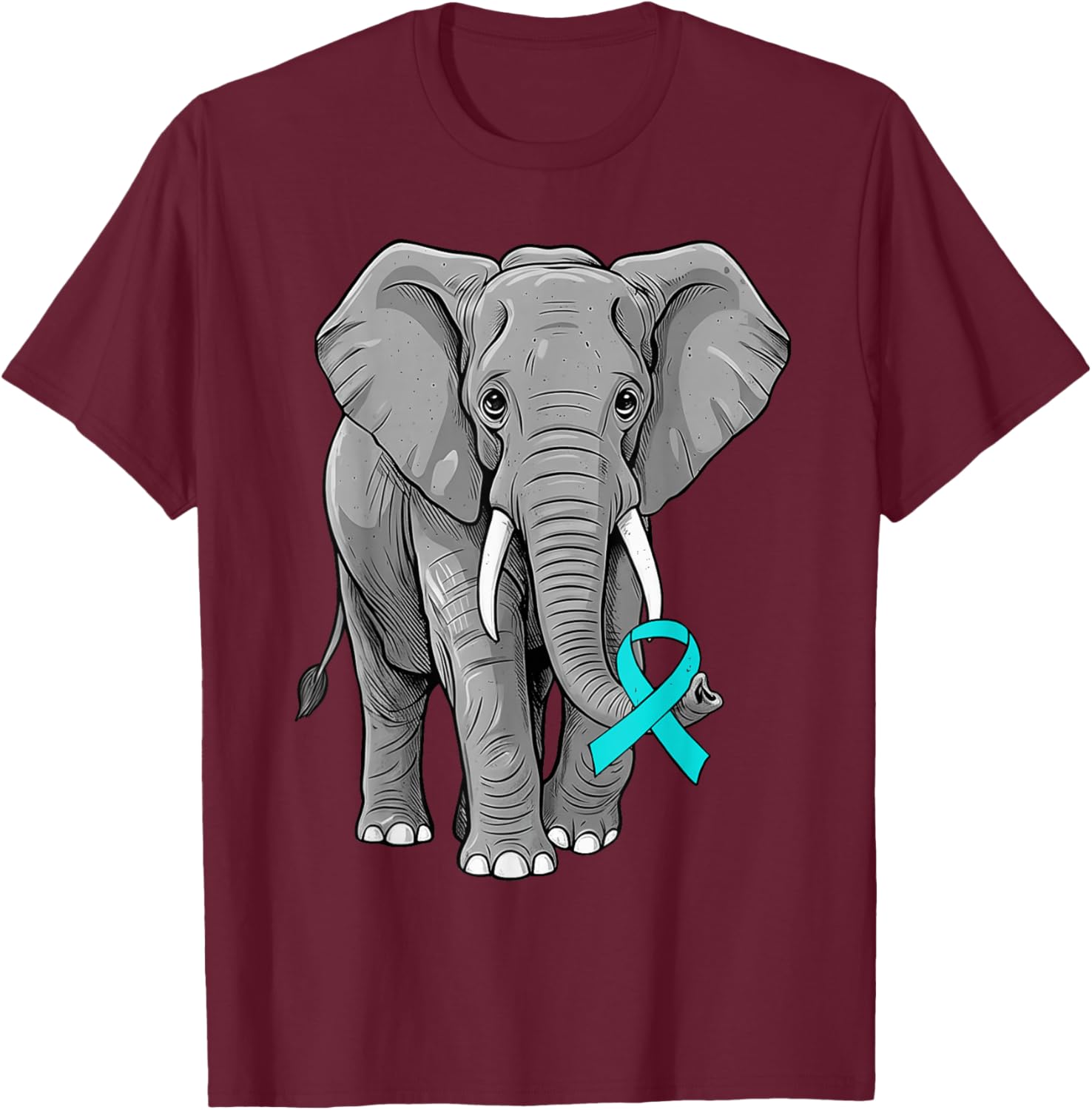 Cervical Cancer Awareness Elephant Ribbon Teal Men Women Kid T-Shirt - T-Shirt | Maroon
