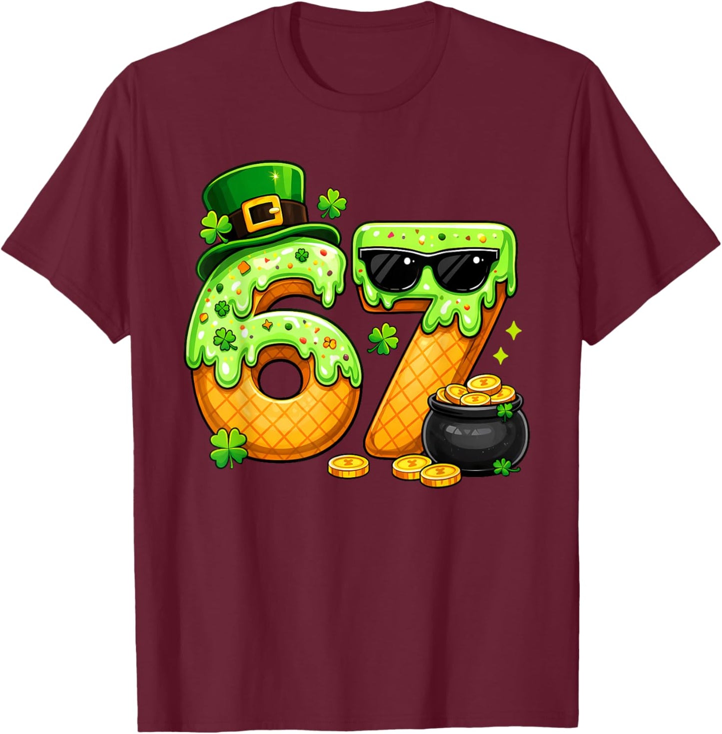 Boys St Patricks Day 6 7 Six Seven 67 Kids Girls Shamrock T-Shirt - T-Shirt | Maroon