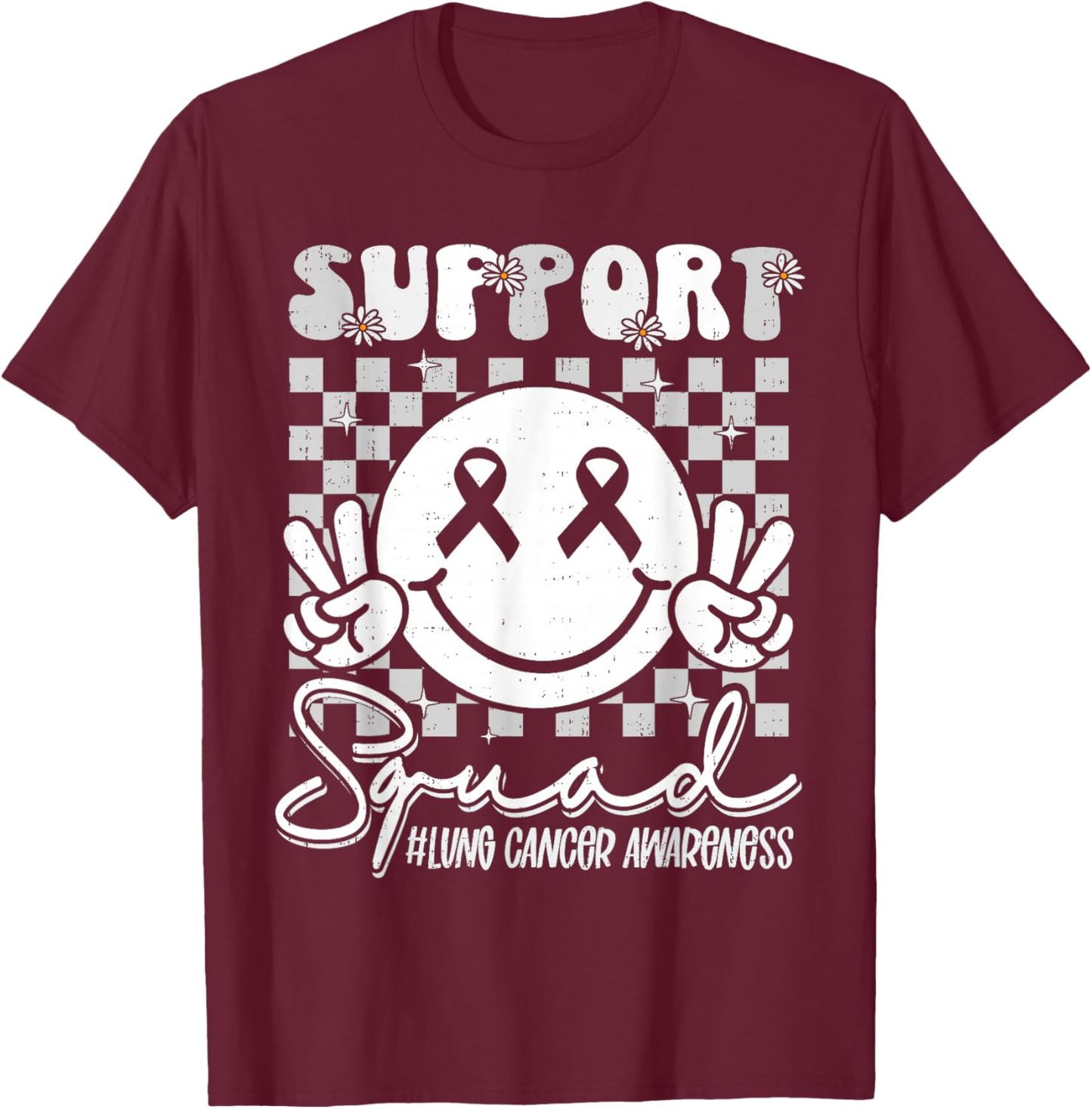 Support Lung Cancer Awareness Smile White Ribbon Girls Kids T-Shirt - T-Shirt | Maroon