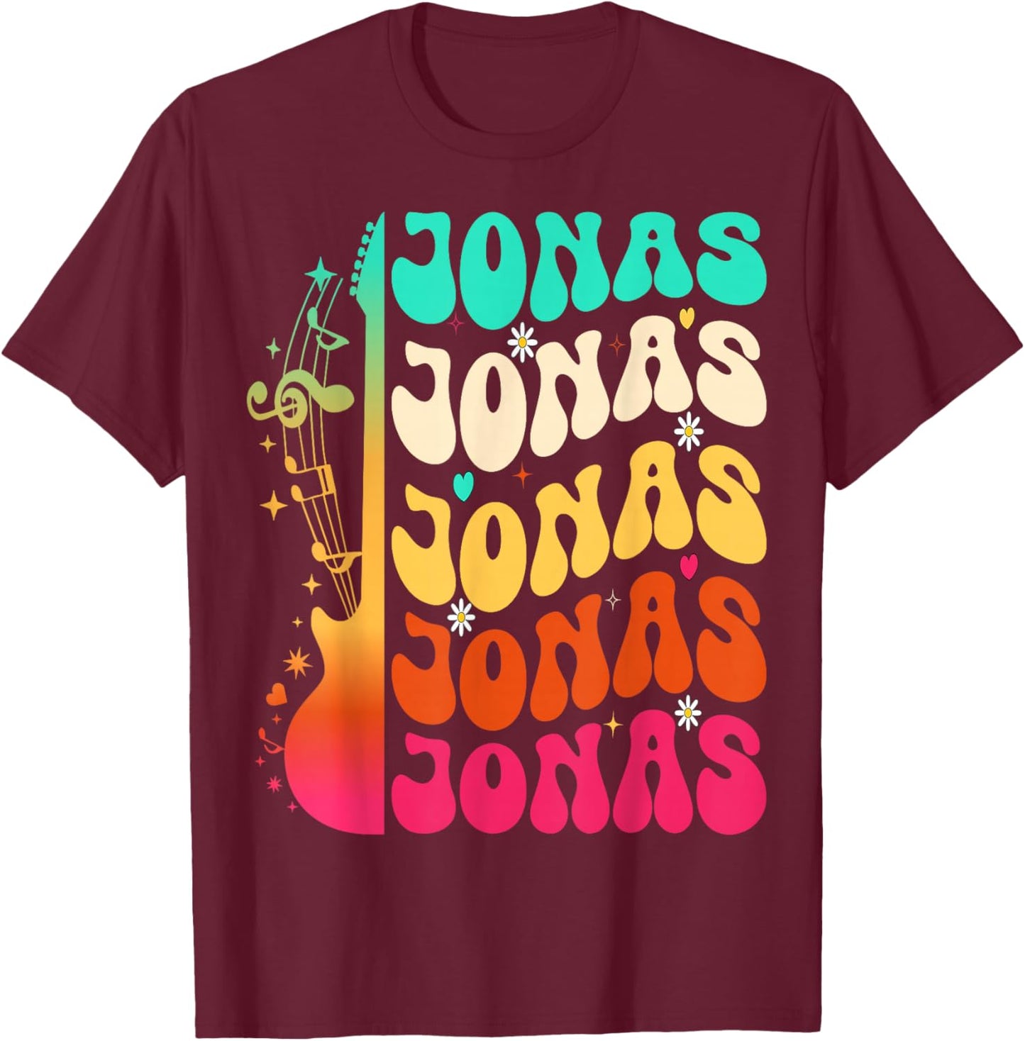 Retro Jonas First Name I Love Jonas 80's Groovy T-Shirt - T-Shirt | Maroon