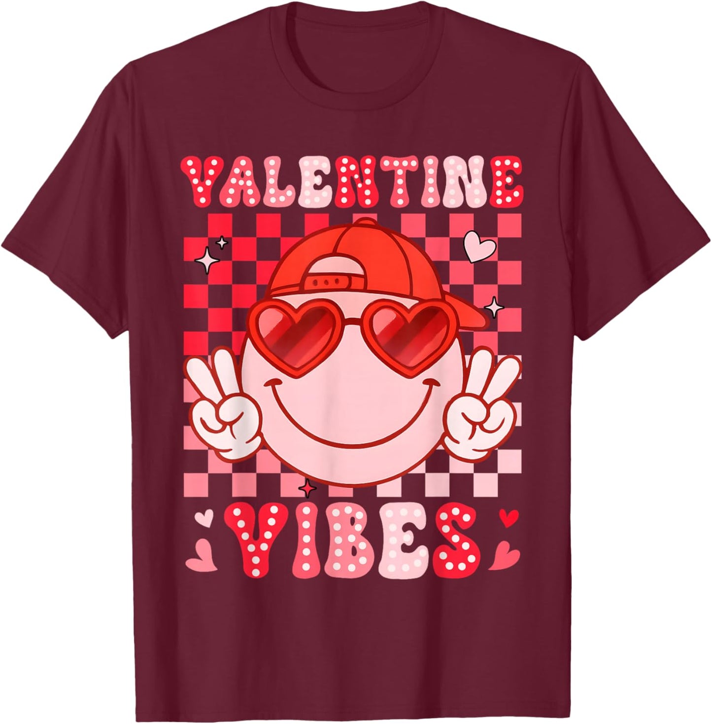 Valentine Vibes Groovy Smile Face Men Women Boy Girl Kids T-Shirt - T-Shirt | Maroon