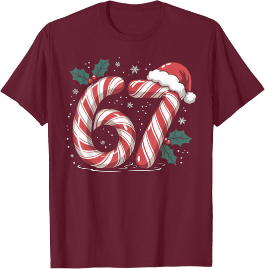 Christmas Candy Cane 67 Meme Funny Boys Girls T-Shirt - T-Shirt | Maroon