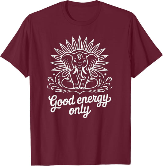 Boho Elephant and Baby Positive Energy Art Design T-Shirt - T-Shirt | Maroon